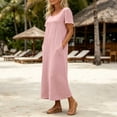 thumbnail image 6 of Bxsruta Womens Casual Maxi Dress Short Sleeve Scoop Neck Loose Flowy T-Shirt Dresses with Pockets, 6 of 7