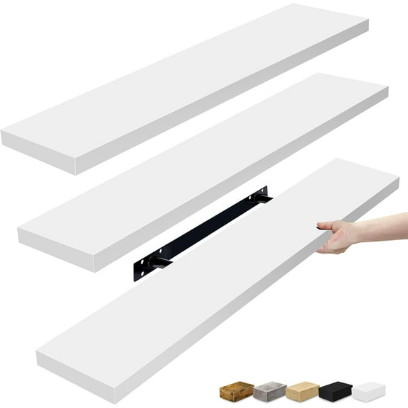 XPOPR Floating Shelves for Wall - 3 Long Shelves for Bedroom, Kitchen, Living Room, Bathroom Shelves, Farmhouse Home Decor - 35 x 9 Inch Wall Mounted Floating Shelf for Wall, White