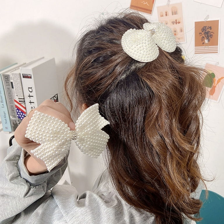 GROFRY Decorative Rhinestone Center Beautiful Lady Hair Clip White Faux  Pearls Bow Hairpin Hair Accessories