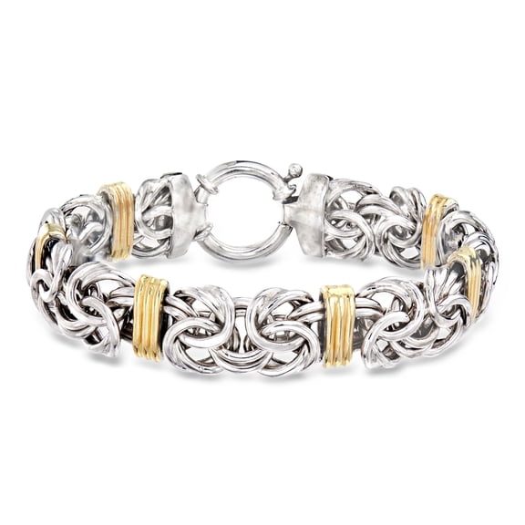 Ross-Simons Sterling Silver and 14kt Yellow Gold Byzantine Station Bracelet, Women's, Adult