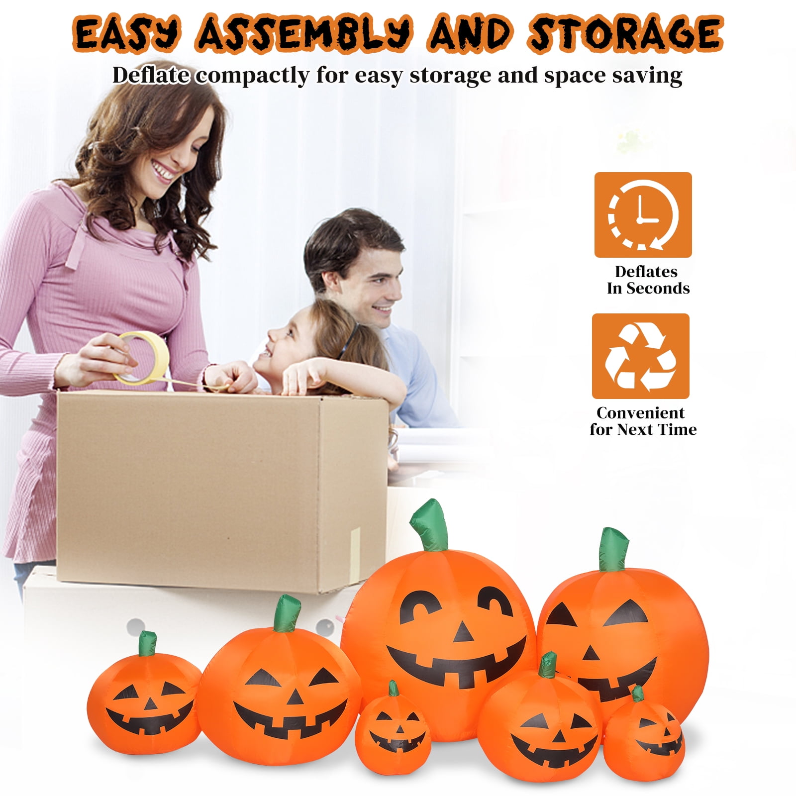 7ft Halloween Inflatable Pumpkin with 7 LED String Lights for Yard Decor