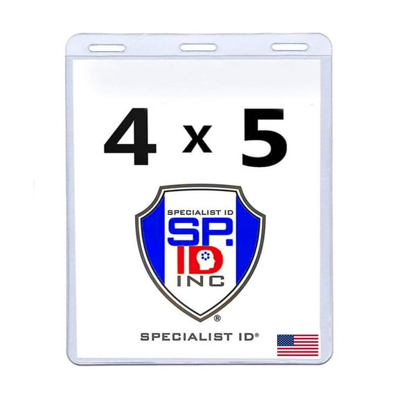 10 Pack - 4x5 Badge Holder Horizontal - USA Made - Clear Credential Sleeve for Events - Heavy Duty Plastic Name Tag Badge Cover by Specialist ID