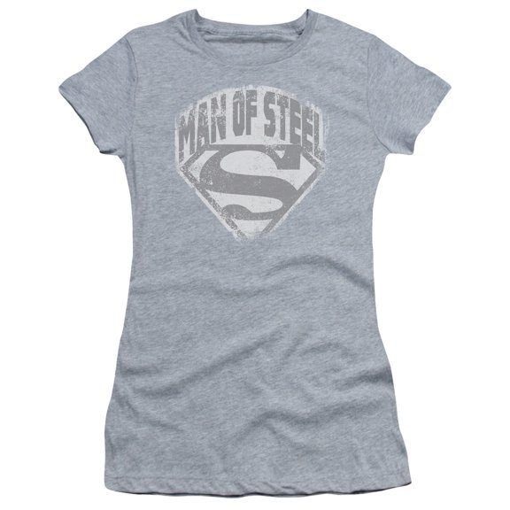 Superman Man Of Steel Shield Junior Women's T-Shirt Sheer Athletic Heather