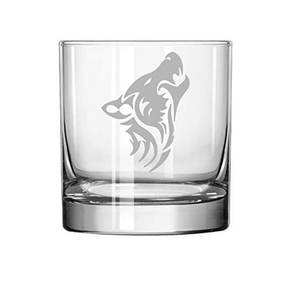 11 oz Rocks Whiskey Highball Glass Tribal Wolf