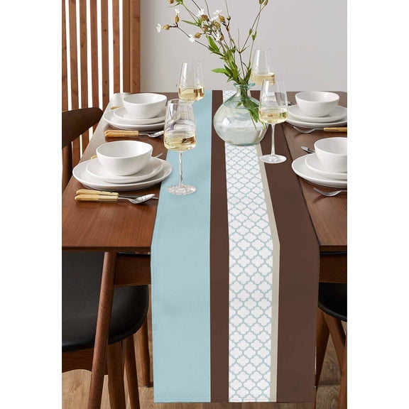 Western Cow Leather Texture Table Runner 13x36in Non-Slip Cotton Linen Table Runners, Abstract Brown White Cow Print Dresser Scarves TableRunner for Dinner Kitchen Dining Wedding Party