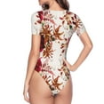 thumbnail image 3 of Uemuo Lilies Flowers Pattern Women's One Piece Short Sleeve Swimsuit Rash Guard Surfing Modest Quick-drying Swimsuit Beach Essentials-XX-Large, 3 of 9