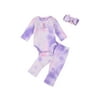 Calsunbaby Baby Girl 3Pcs Pants Suit Solid Color/Tie Dye Long Sleeve Round Neck Ruffle Rompers Knitting Trousers Headband Set