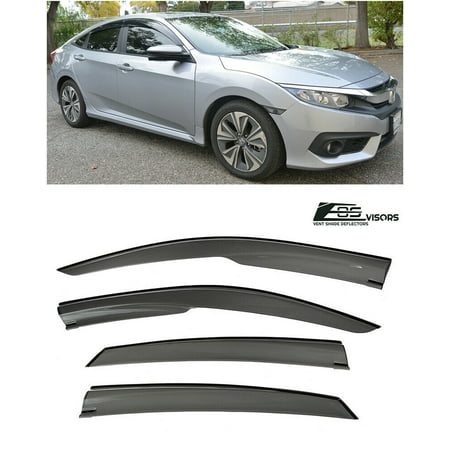 4dr Vent Visor Deflector - Extreme Online Store for 2016-Present Honda Civic X 4Dr Sedan | EOS Visors Mugen Style JDM Smoke Tinted Side Vents Window Deflectors Rain Guard