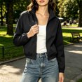 thumbnail image 2 of BAVIRRA Women Raglan Sleeve Cropped Bomber Jacket Stand Collar Zip Up Lightweight Outerwear with Elastic Cuffs & Hem, 2 of 6