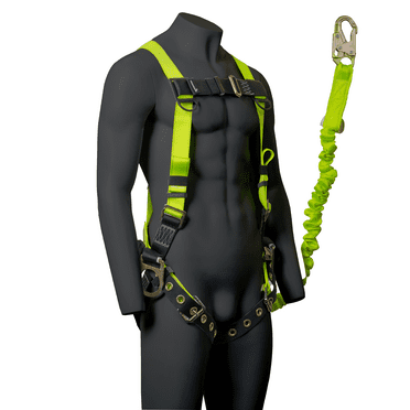 JORESTECH Safety Bundle Full Body Harness with 3 D-Rings, Grommets, and 6-Foot Safety Lanyard Fall Protection (Stretchable), HARN-04-LY-02