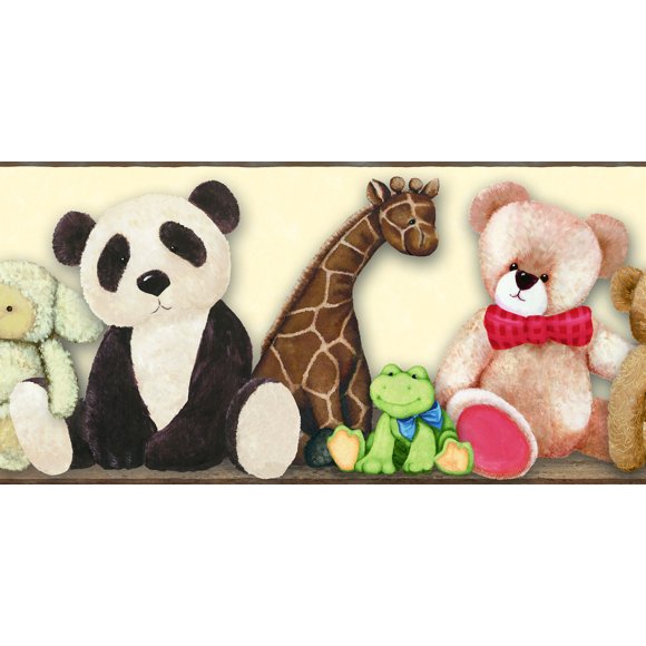 York Wallcoverings' Prepasted Wallpaper Border - Kids Teddy Bear and Animals Beige, Brown, Blue, Red Wall Border Retro Design, Roll 15 ft X 9 in (4.57m X 22.86cm)