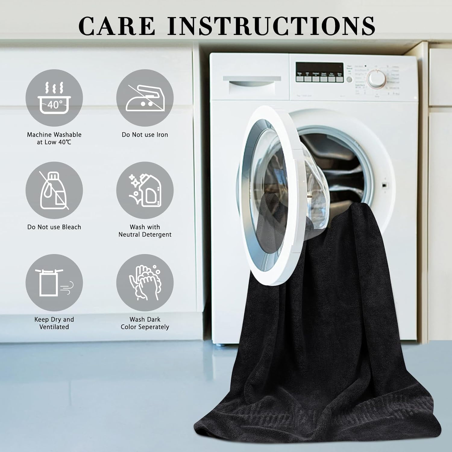 SEISSO Bath Towel Sets, Dark Gray