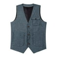thumbnail image 5 of VBTAPA Men's Suit Vest Western Cargo Vests V Neck Herringbone Waistcoat with 3 Pockets Light Blue XL, 5 of 8
