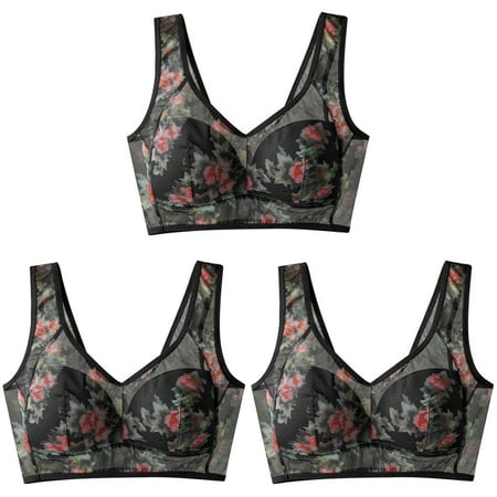 der Bras for Women Printed Vest Style Unbuttoned Women Bras Wireless Plus Size Comfortable Beautiful Back Underwear Bandeau Sports Bra Womens Bra ceangrtro Black (3Packs) Black (3Packs)