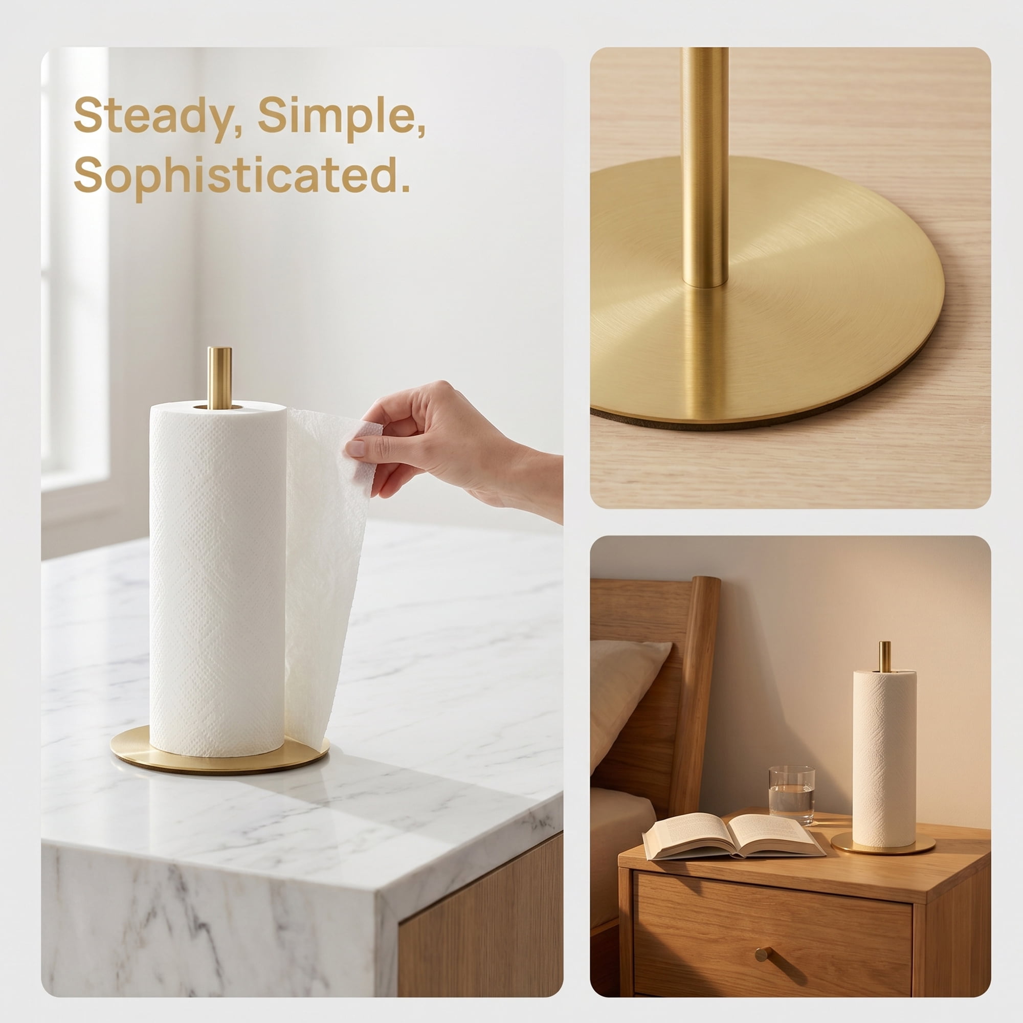 Unique Bargains Countertop Non Slip Base Dispenser Paper Towel Holder Gold B 11.8x6.7inch