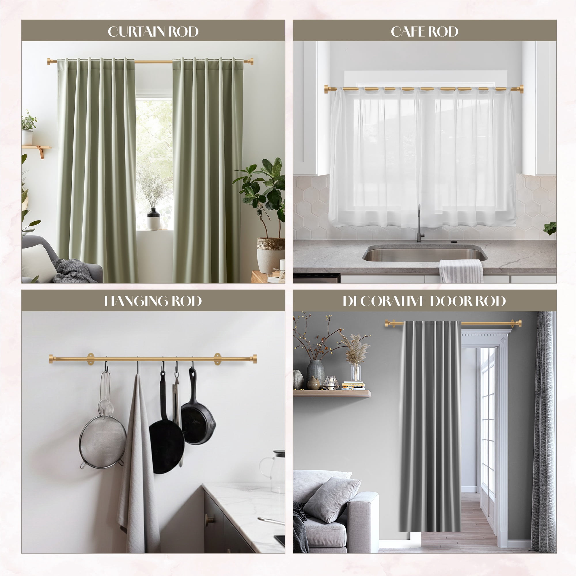 Dwell Studio Adjustable Window Curtain Rod, 3/4" Iron Material, Adjustable 20-120 Inch Kit, Satin Brass