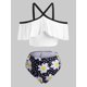 thumbnail image 1 of Volantes hombro abierto de la margarita punteada de celosía más el tamaño de baño tankini Rosegal Leggings de talla grande, 1 of 5