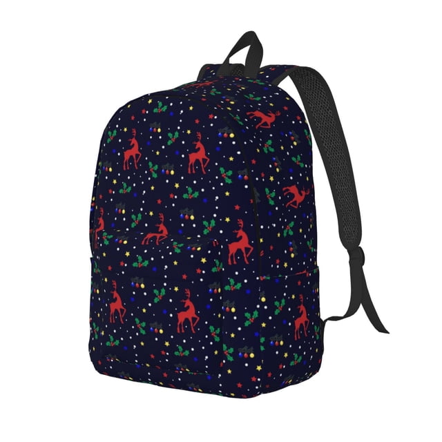 Vsdgher Christmas Deer Print Canvas Backpack Travel Rucksack Unisex Knapsack 15.7/17.7Inch Laptop Backpack for Work,College-Medium