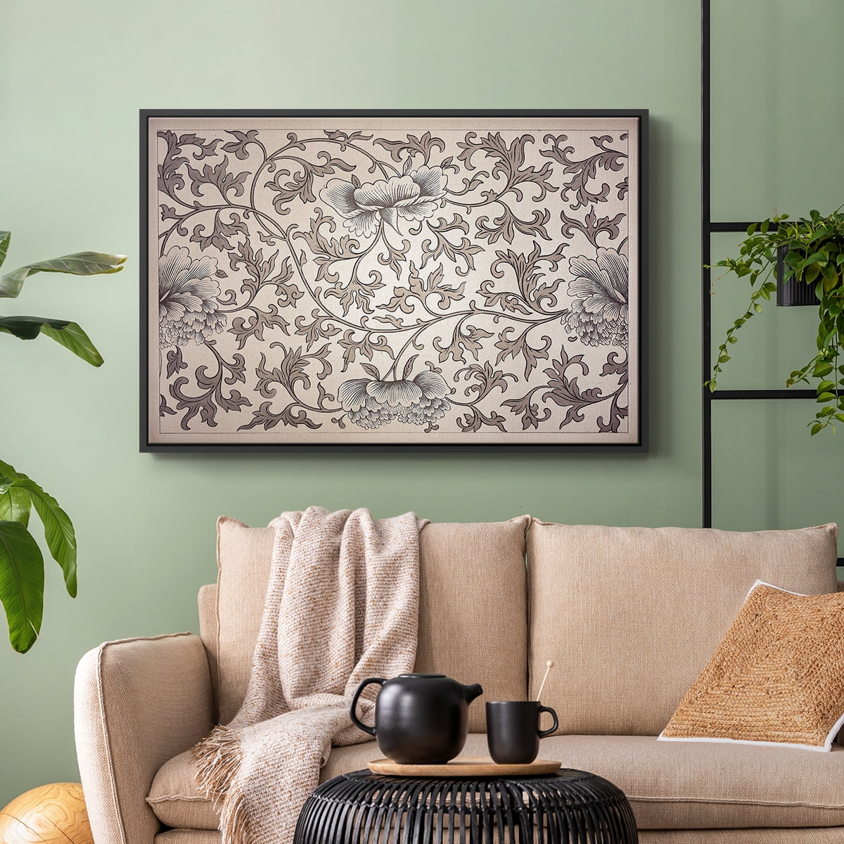 Vintage Abstract Print-XXIV Framed in Black Wood Gallery Wrapped Canvas 17 in. x 25 in.