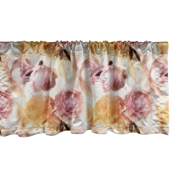 Ambesonne Floral Window Valance, Pastel Peony Petals Romance, 42" x 12", Pale Pink and Dark Peach