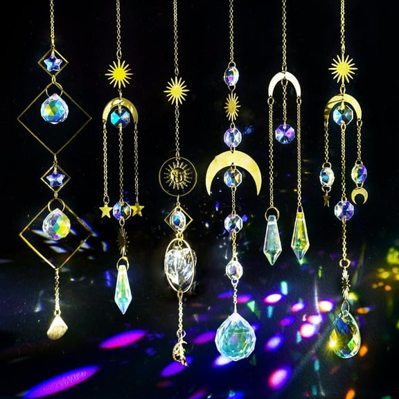 6pcs Sun Catchers Indoor Window, Hanging K9 Crystals Prism Rainbow Suncatchers for Cat, Christmas, Outdoor, Wall, Garden, Patio, Room, Cute Home Decoration