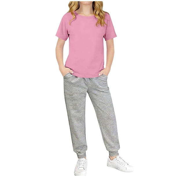 Conjunto de Pantalones de Dos Piezas con Pierna Flare Y Cintura Alta para Niñas, Vestido de Verano de Manga Corta en Ropa de Niños de Color Sólido
