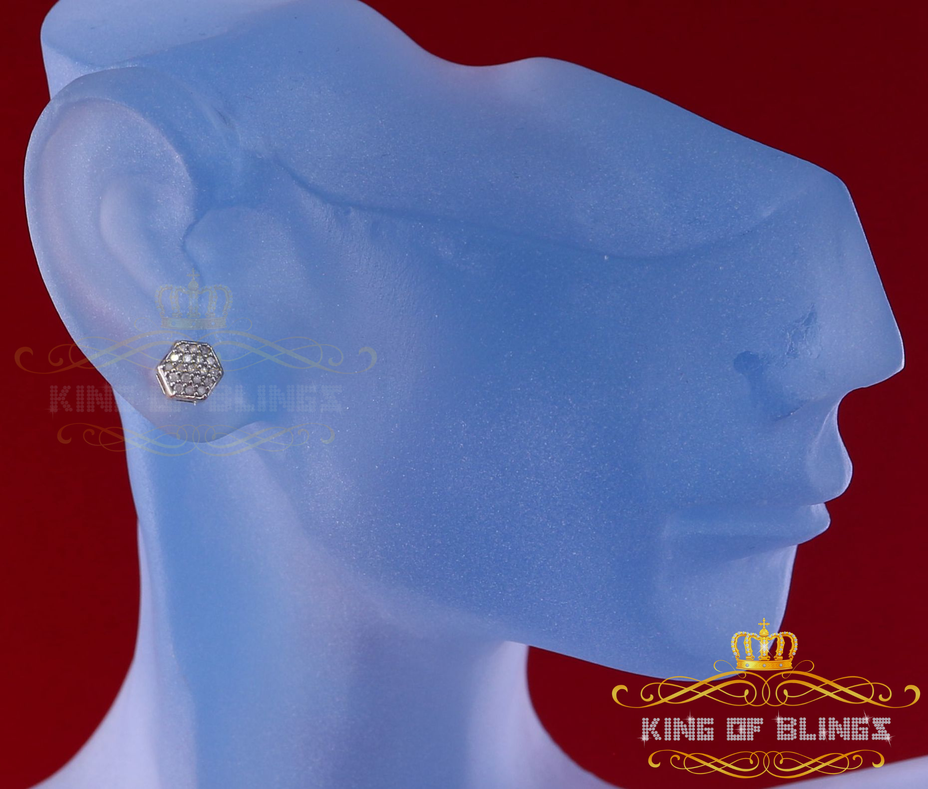 King of Bling's 0.15ct Diamond Stud Hexagon Earrings Yellow 925 Sterling Silver For Men/ Women