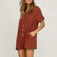 thumbnail image 4 of Clearance! Ohufall Jumpsuits for Women, Fashion Solid V-Neck Ladies Casual Short Sleeve Button Mini Jumpsuit Overalls Women, Rompers for Women, Onesie for Women Clearance, 4 of 9