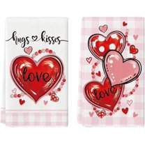 qefuia Pink Red Polka Dot Heart Love Valentine''s Kitchen Towels Dish Towels, 18x26 Inch Farmhouse Wedding Decoration Hand Towels Set of 2