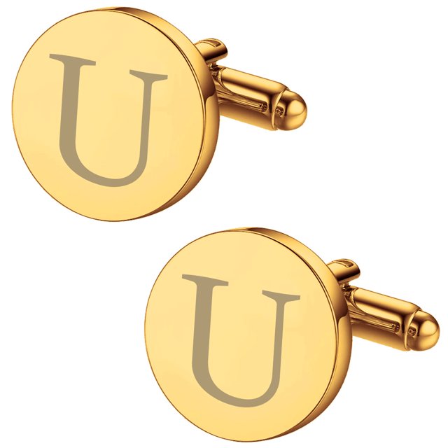 BodyJ4You 2PC Cufflinks Engraved Personalized Initials Letter U Formal Button Shirt Gift Box Set