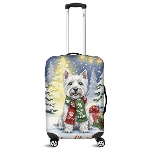 Merry Christmas West Highland White Terrier Snowy Winter with Tree Decorations Travel Luggage Cover Westie Westy Dog Lover Suitcase Dust Protective Decor - 12020