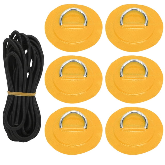Juego de cuerda elástica con parche de anillo en D de PVC, 6 uds., juego de cuerda elástica con parche de anillo en D de acero inoxidable, color amarillo