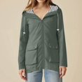 thumbnail image 4 of WTOBBY Women Solid Stripe Mid-Length Waterproof Sun Protective Outdoor Sports Rain Jacket with Single Zipper, Windproof Hooded Design,Dark Gray M, 4 of 6
