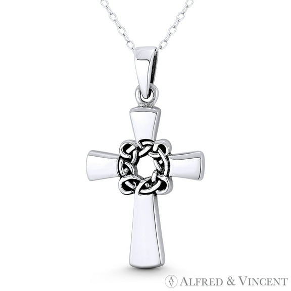 Celtic Knot Irish Christian Cross 35x19mm (1.4x0.75in) Pendant & Chain Necklace in Oxidized .925 Sterling Silver