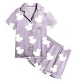 thumbnail image 4 of shoper Baby Girl Pajamas Set Collared Bee Print Short Sleeve and Shorts Loose Children Loungewear Sets Toddler Girl Summer Pajamas Light Purple 150, 4 of 4