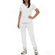 thumbnail image 4 of Conjunto de uniforme médico para mujer, cuello en V, manga corta, blusa, cintura elástica y pantalones deportivos, color sólido, conjunto de trabajo de enfermería de 2 piezas con bolsillos., 4 of 7