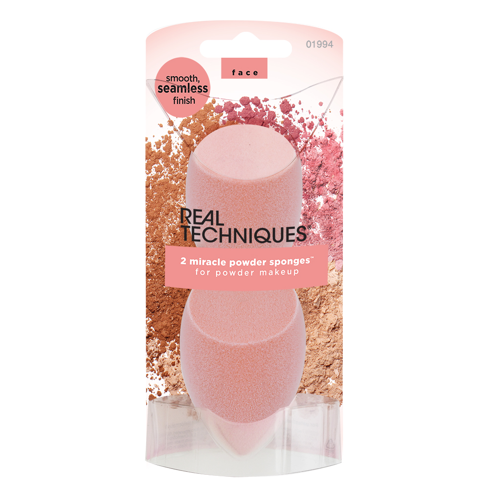 Real Techniques Pink Miracle Powder Makeup Blending Sponge, 2 Pack