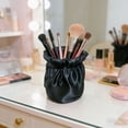 thumbnail image 4 of Pen Holder Large Capacity Makeup Brush Storage Holder with Soft Pink Satin Texture Design Stable Base Organizer for Home Dormitory, 4 of 6