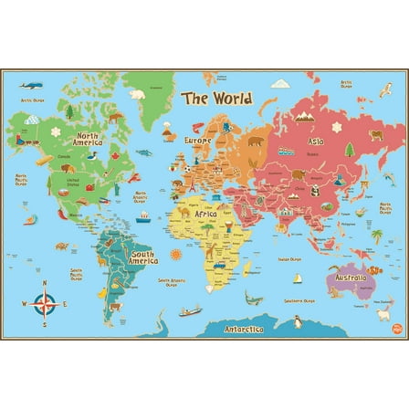 WallPops 24-in by 36-in Kids World Dry Erase Map Wall Decal