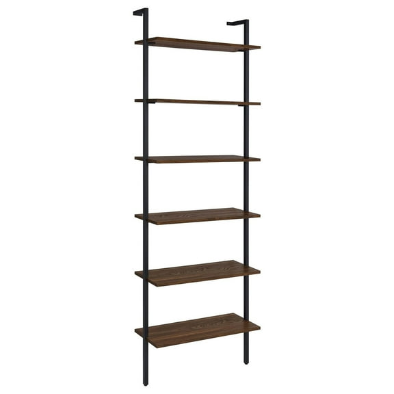 Wens Wall Mounted Bookcase Unit-6 Open Shelves-Black Metal-Brown