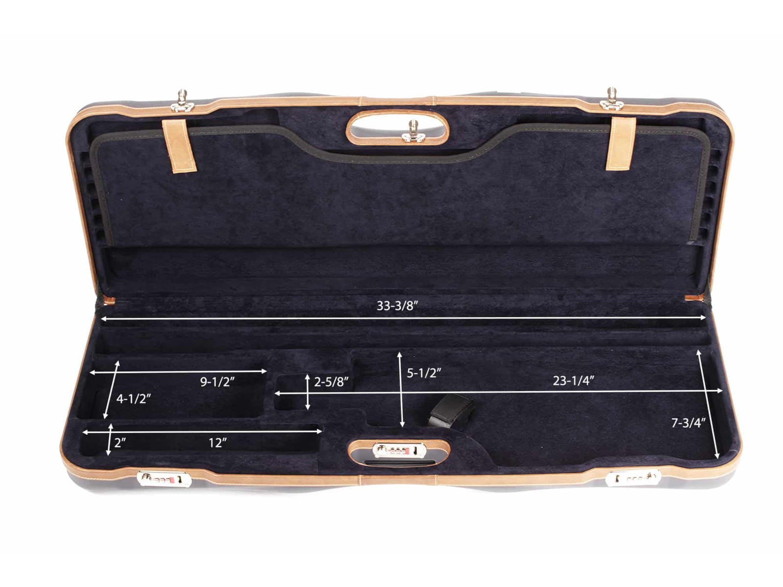 Negrini OU Deluxe Skeet Two Barrel Shotgun Case + Tube Set, Navy/Tobacco Leather/Navy Interior