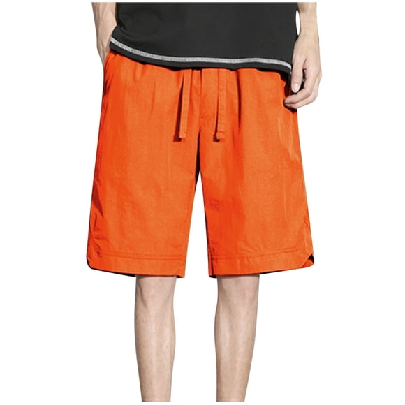 Men Sport Shorts Mens Cargo Shorts Below Knee, Men's Solid Color Summer Drawstring Outer Thin Casual Loose Five Quarter Shorts