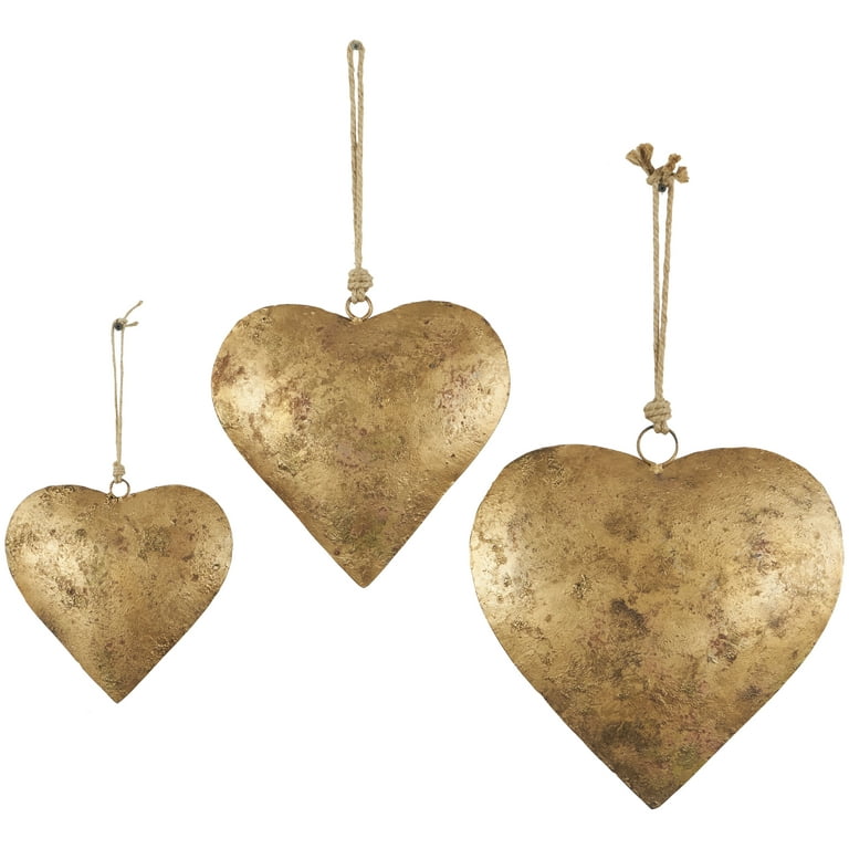 DecMode Tibetan Inspired Gold Metal Heart Decorative Bells with