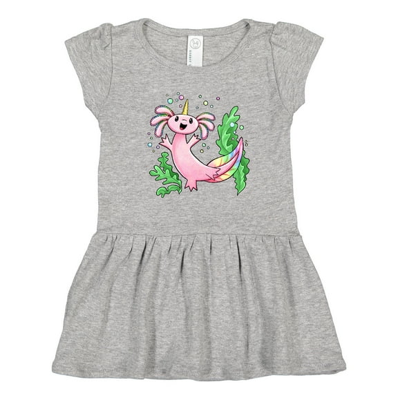 Inktastic Axolotl Unicorn with Rainbow Tail, Bubbles and Seaweed. Girls Toddler Dress