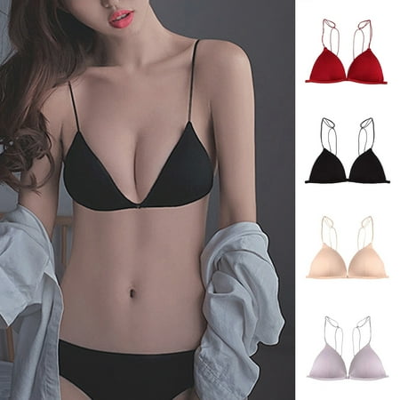 

harmtty Triangle Cup Front Buckle Spaghetti Strap Sexy Bra Seamless Push Up Thin Underwear for Daily Wear Skin Color S