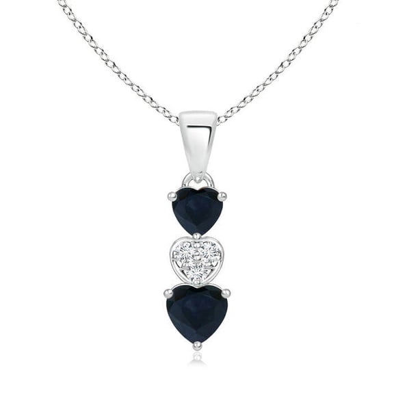 ANGARA Natural Dangling Blue Sapphire & Diamond Triple Heart Pendant in 925 Sterling Silver for Women (Size-5mm) | Anniversary, Jewelry Gift for Women | Natural Blue Sapphire Necklace