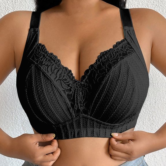 Plus Size Unlined Wireless Bra for Women, Lace Minimizer Bra with Side Smoothing Support, Comfortable Ultra-Thin Breathable Bralette for Large Busts (85C - 95F)