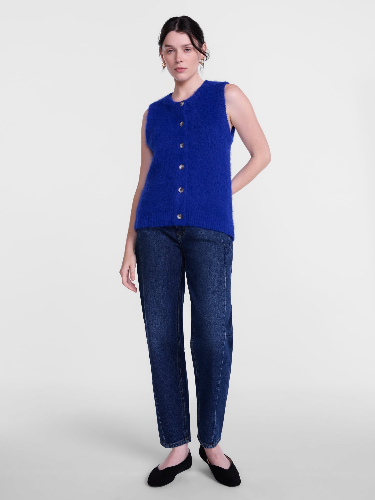 Scenario Women's and Women's Plus Button Front Textured Sweater Vest, Lightweight, Sizes XS-4X