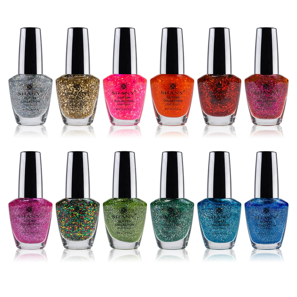 SHANY Cosmetics Nail Polish Set 12 Twinkling Shades with Semi Glossy and Shimmery