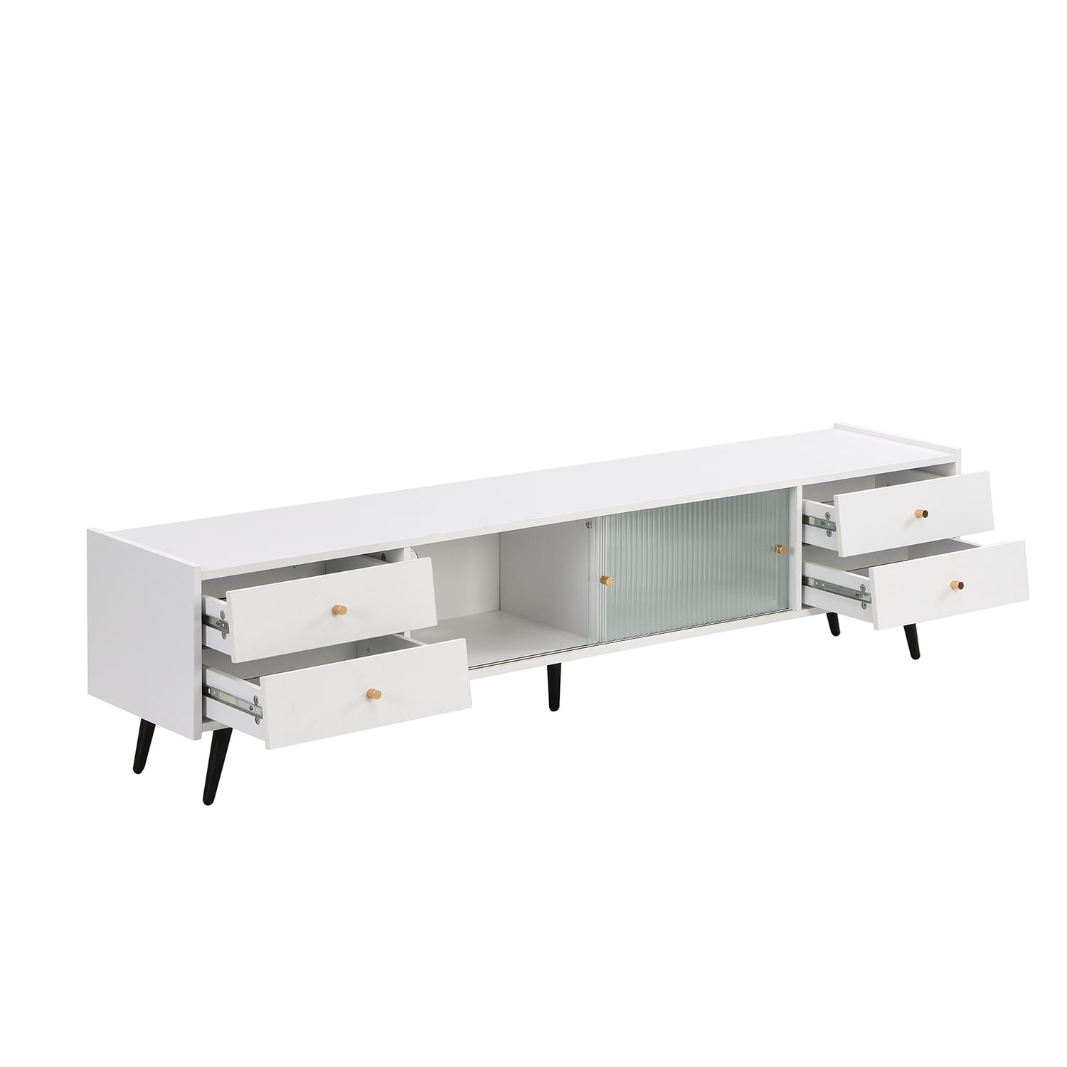 Kadyn MDF TV Stand, Entertainment Center TV Console with Sliding Fluted Glass Doors for TVs Up to 70", White